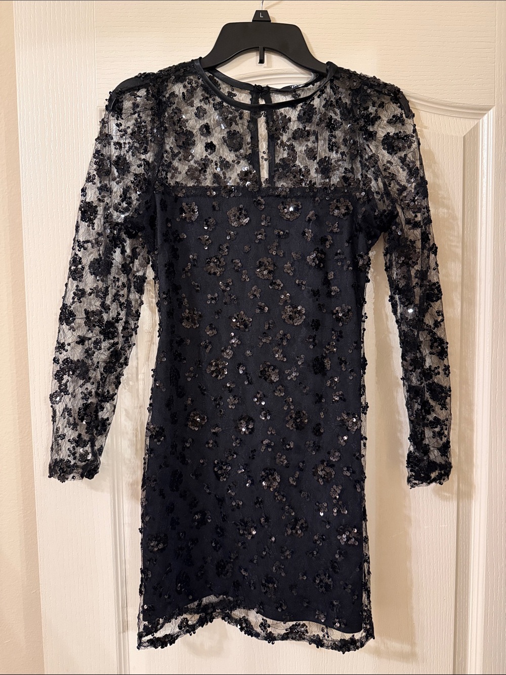 Zara Black Sequin Floral Mesh Mini Dress - Perfect for NYE!